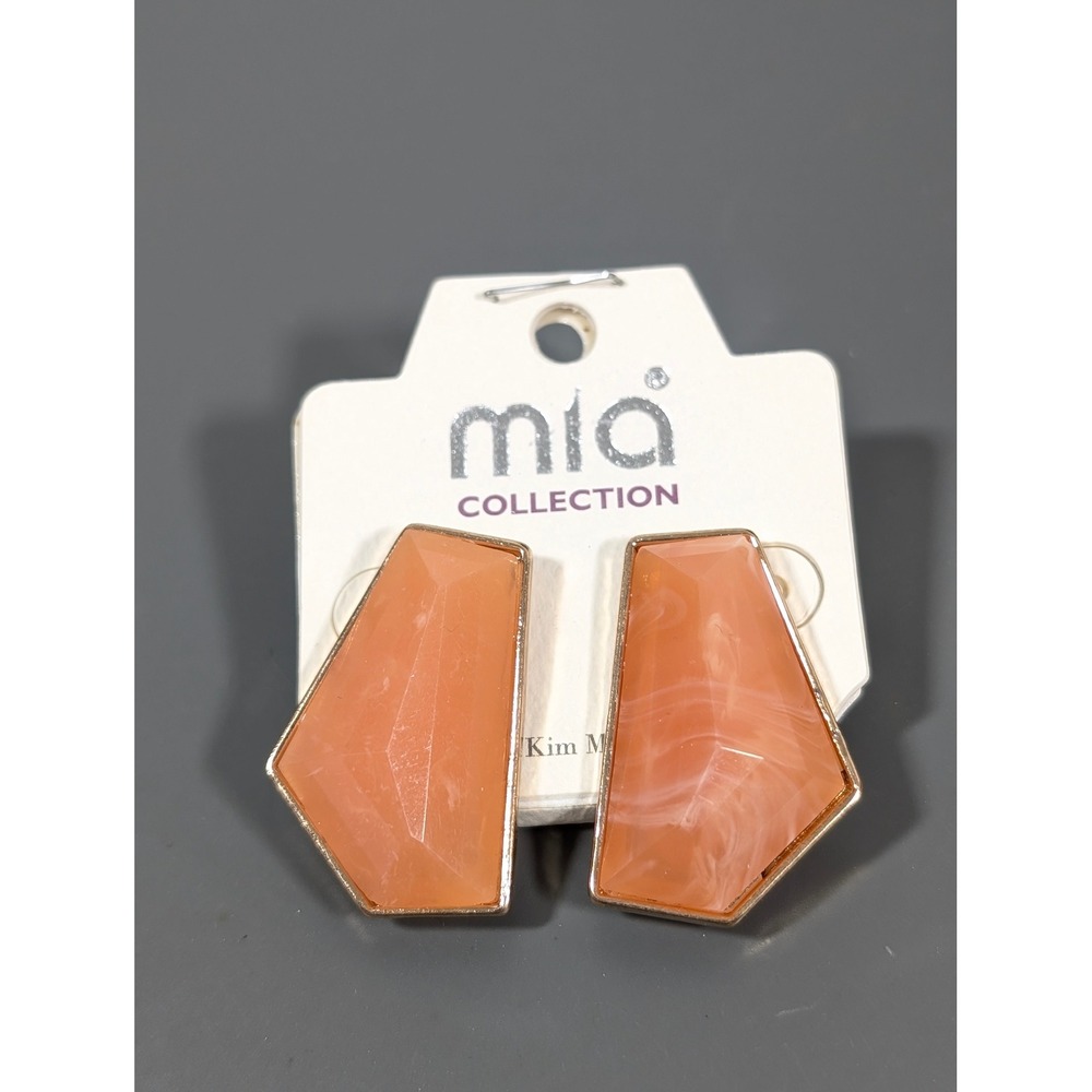New Mia Collection Peach Statement Earrings Bold Geometric Acrylic Pierced‎ NWT